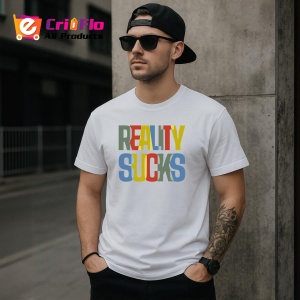 Tricou Reality Sucks Text Color, din bumbac 100%, tricou alb, Dama | Barbat - Img 3