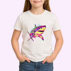 Tricou Rechin curcubeu fundal alb efecte de vopsea Copii | Dama | Barbat