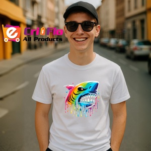 Tricou Rechin graffiti cu efecte vizuale pradator colorat Copii | Dama | Barbat - Img 6
