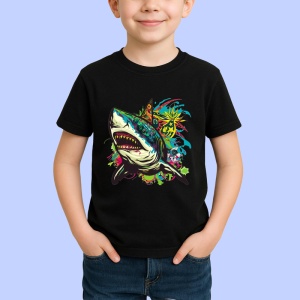 Tricou Rechin verde cu stropi colorati fundal alb Copii | Dama | Barbat, culoare negru - Img 4