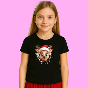 Tricou Ren Cu Caciula Si Fundal Deschis Craciun, din bumbac 100% Copii | Dama | Barbat