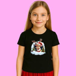 Tricou Ren Cu Decor Verde Si Rosu Craciun, din bumbac 100% Copii | Dama | Barbat - Img 2