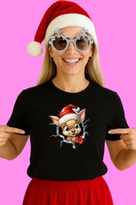 Tricou Ren Cu Fundal Crapat Si Decor Rosu Craciun, din bumbac 100% Copii | Dama | Barbat