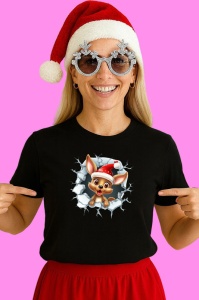 Tricou Ren Cu Zambet Si Fundal Alb Craciun, din bumbac 100% Copii | Dama | Barbat - Img 3