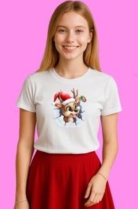 Tricou Ren Cu Zapada Si Zambet Larg Craciun, din bumbac 100% Copii | Dama | Barbat