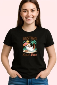 Tricou Resting Beach Face Lenes Ochelari Soare Plaja, din bumbac 100%, tricou negru Copii | Dama | Barbat - Img 3