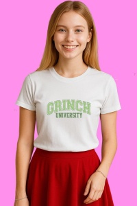 Tricou Retro Vintage Grinch University Digital Cricut, din bumbac 100%, tricou alb, Copii | Dama | Barbat