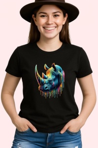 Tricou Rinocer albastru corn colorat design impunator si viu Copii | Dama | Barbat, culoare negru - Img 3
