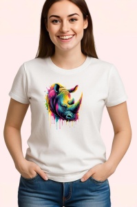 Tricou Rinocer colorat forta si protectie in arta dripping Copii | Dama | Barbat - Img 3