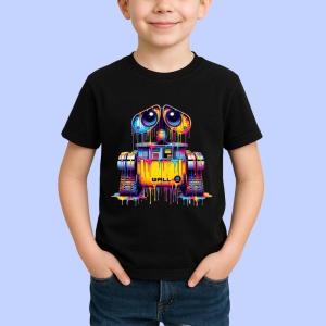 Tricou Robot WALL E stil graffiti personaj animat reinterpretat Copii | Dama | Barbat, culoare negru - Img 4
