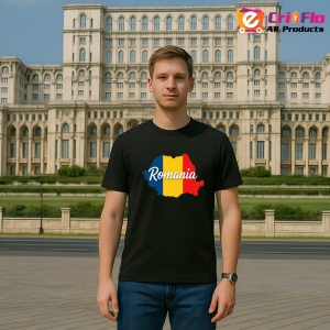 Tricou Romania harta tricolor cu text Negru |Colectia Tricouri Romania - Img 3