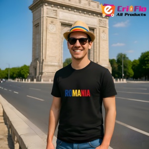 Tricou Romania text tricolor 2 Negru |Colectia Tricouri Romania - Img 9