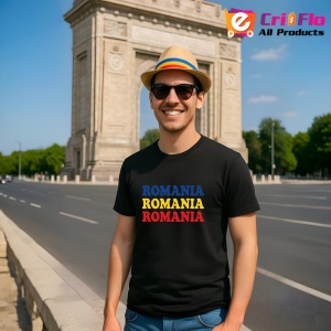 Tricou Romania text tricolor Negru |Colectia Tricouri Romania - Img 9