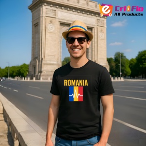 Tricou Romania tricolor pulse cu Text Negru |Colectia Tricouri Romania - Img 9