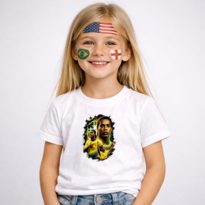 Tricou Ronaldinho Brazil World Cup Fifa 2026 V2, din bumbac 100%, tricou alb, Copii | Dama | Barbat