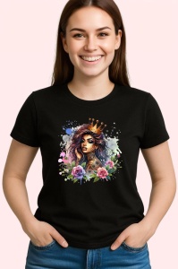 Tricou Royal crown girl roses tattoo art, fata cu coroana regala si tatuaj trandafiri, Copii | Dama | Barbat , tricou negru