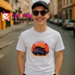 Tricou Rulota hippie cu flori si camp de floarea soarelui Copii | Dama | Barbat - Img 6