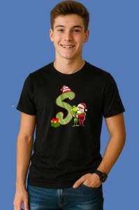 Tricou S Litere Craciun Cu Mos Si Spiridus Verde, din bumbac 100% Copii | Dama | Barbat