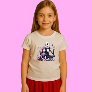 Tricou Sally Schelet Si Fata Albastra Craciun Cadouri, din bumbac 100%, tricou alb, Copii | Dama | Barbat - Img 3