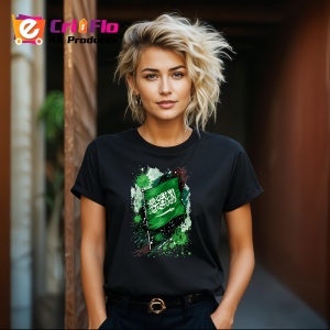 Tricou Saudi Arabia Steag Splash Art, Copii | Dama | Barbat, culoare negru