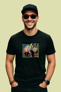 Tricou Save The Nature Rinocer Culori Abstracte, din bumbac 100%, tricou negru Copii | Dama | Barbat - Img 2