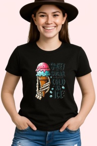 Tricou Schelet cu inghetata roz text sweet as sugar cold as ice contrast funny Copii | Dama | Barbat Barbat - Img 7