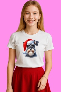 Tricou Schnauzer Craciun Clasic, din bumbac 100%, tricou alb, Copii | Dama | Barbat