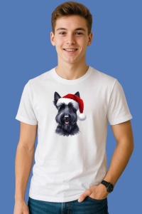Tricou Scottish Terrier Craciun Portret, din bumbac 100%, tricou alb, Copii | Dama | Barbat