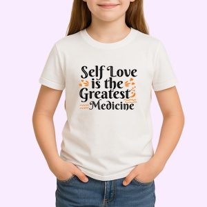Tricou Self Love Is The Greatest Medicine Text Gri, din bumbac 100% , tricou alb pentru Copii | Dama | Barbat - Img 2