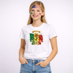 Tricou Senegal World Cup 2026 Fifa V2, din bumbac 100%, tricou alb, Copii | Dama | Barbat - Img 3