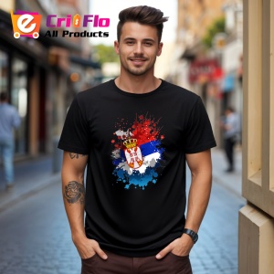 Tricou Serbia Steag Splash Art, Copii | Dama | Barbat, culoare negru - Img 5