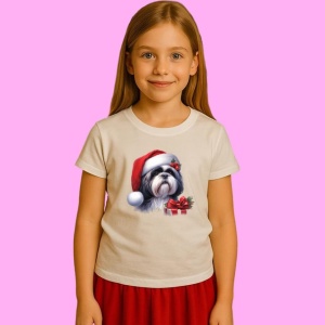 Tricou Shih Tzu Craciun Cu Cadou, din bumbac 100%, tricou alb, Copii | Dama | Barbat - Img 2
