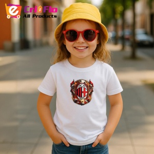 Tricou Sigla Fotbal Ac Milan Flacari Stilizate, din bumbac 100% , tricou alb pentru Copii | Dama | Barbat - Img 5