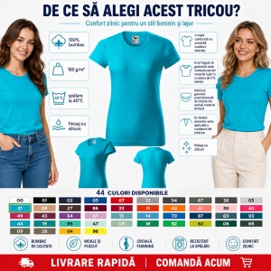 Tricou simplu damă, clasic lejer basic pentru femei | 44 de culori disponibile XS - 2XL - Img 2