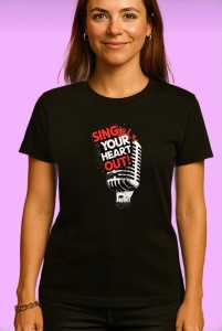 Tricou Sing Your Heart Out Microfon, Copii | Dama | Barbat, culoare negru - Img 4