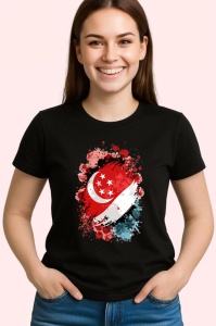 Tricou Singapore Steag Splash Art, Copii | Dama | Barbat, culoare negru - Img 4