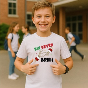Tricou SIX SEVEN 67 Bruh Craciun Schelet, din bumbac 100%, tricou alb, Copii | Dama | Barbat - Img 2