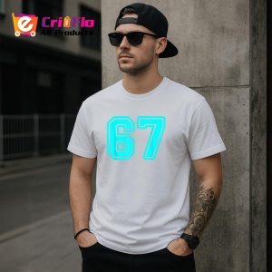 Tricou SIX SEVEN 67 Contur Neon Modern, din bumbac 100%, tricou alb, Copii | Dama | Barbat - Img 3