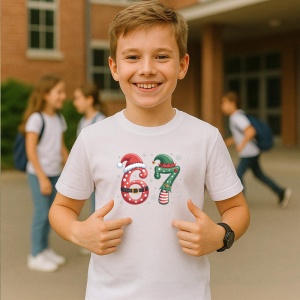 Tricou SIX SEVEN 67 Craciun Noapte Festiv, din bumbac 100%, tricou alb, Copii | Dama | Barbat