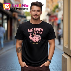 Tricou SIX SEVEN 67 Curcan Roz Bruh, din bumbac 100%, tricou negru, Copii | Dama | Barbat - Img 2