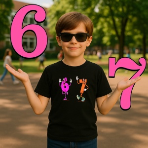Tricou SIX SEVEN 67 Dancing Numbers Cartoon, din bumbac 100%, tricou negru, Copii | Dama | Barbat - Img 2