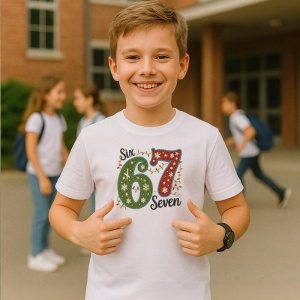 Tricou SIX SEVEN 67 Decor Verde Festiv, din bumbac 100%, tricou alb, Copii | Dama | Barbat