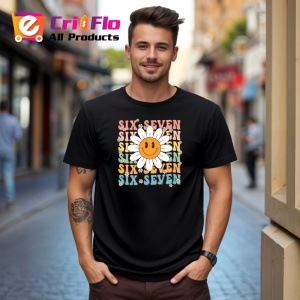Tricou SIX SEVEN 67 Floare Vesela Retro, din bumbac 100%, tricou negru, Copii | Dama | Barbat - Img 3
