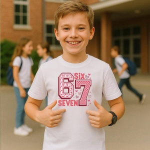 Tricou SIX SEVEN 67 Inimi Clasice Rosii, din bumbac 100%, tricou alb, Copii | Dama | Barbat - Img 2