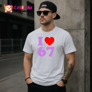 Tricou SIX SEVEN 67 Iubesc Numarul 67, din bumbac 100%, tricou alb, Copii | Dama | Barbat