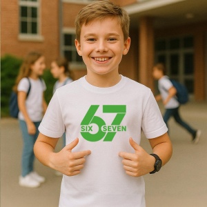 Tricou SIX SEVEN 67 Logo Verde Minimal, din bumbac 100%, tricou alb, Copii | Dama | Barbat - Img 2