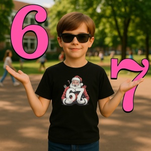 Tricou SIX SEVEN 67 Mos Craciun Cu Cifra, din bumbac 100%, tricou negru, Copii | Dama | Barbat - Img 2