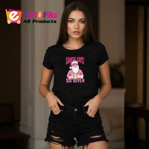 Tricou SIX SEVEN 67 Mos Craciun Roz Funny, din bumbac 100%, tricou negru, Copii | Dama | Barbat - Img 3