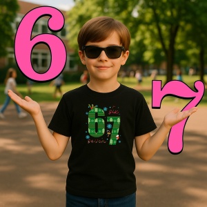 Tricou SIX SEVEN 67 Numar Craciun Verde, din bumbac 100%, tricou negru, Copii | Dama | Barbat