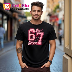 Tricou SIX SEVEN 67 Roz Elegant, din bumbac 100%, tricou negru, Copii | Dama | Barbat - Img 3